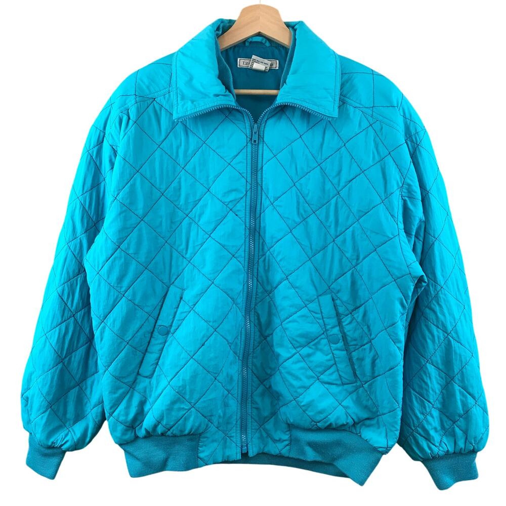 Vintage Izod Club Jacket M Blue Full Zip Quilted